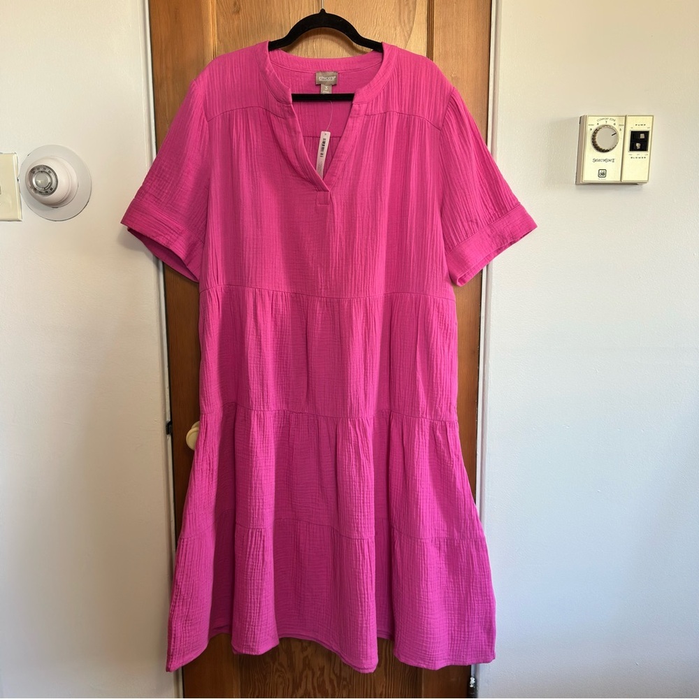 chicos tiered gauzy cotton pullover midi dress